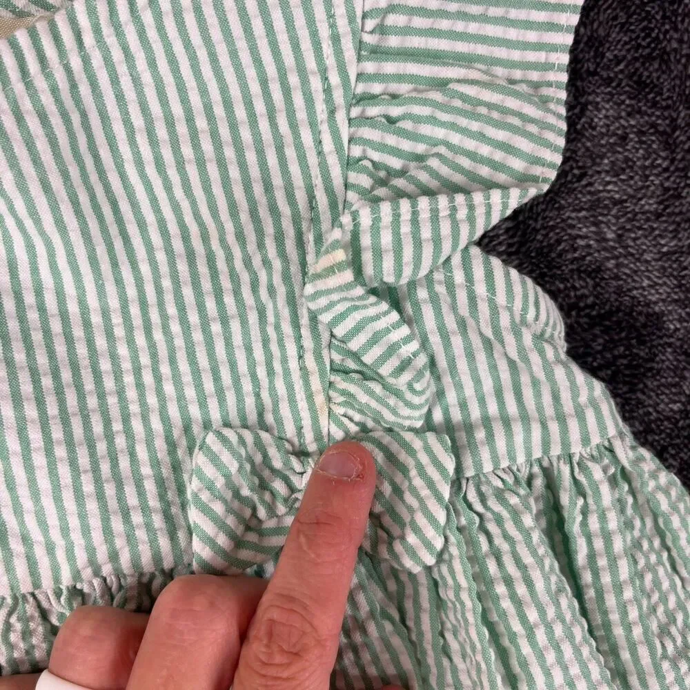 Vtg B.T. Kids Seersucker Striped Dress Embroidered Girls 2T Ruffle Floral *Read